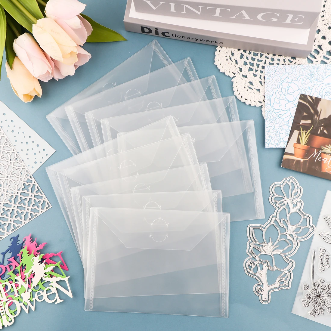 Storage Bag Stamp Storage Binder Rubber Magnetic Stripe for Clear Stamp & Die Storage Rubber Magnetic Sheets Plastic Envelopes Pockets Crafts Organizer Holder
