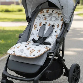 Morbido cuscino per passeggino Comodo tappetino per seggiolino per carrozzina in cotone traspirante Sedia da pranzo stampata in cartone animato Tappetino in cotone per bambini