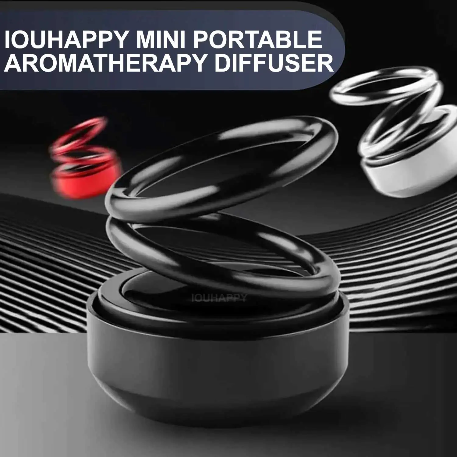 Portable Kinetic Mini Car Air Freshener Solar Powered Anel Duplo Rotating Air Cleaner Perfume Fragrância Difusor Decoração 1pc