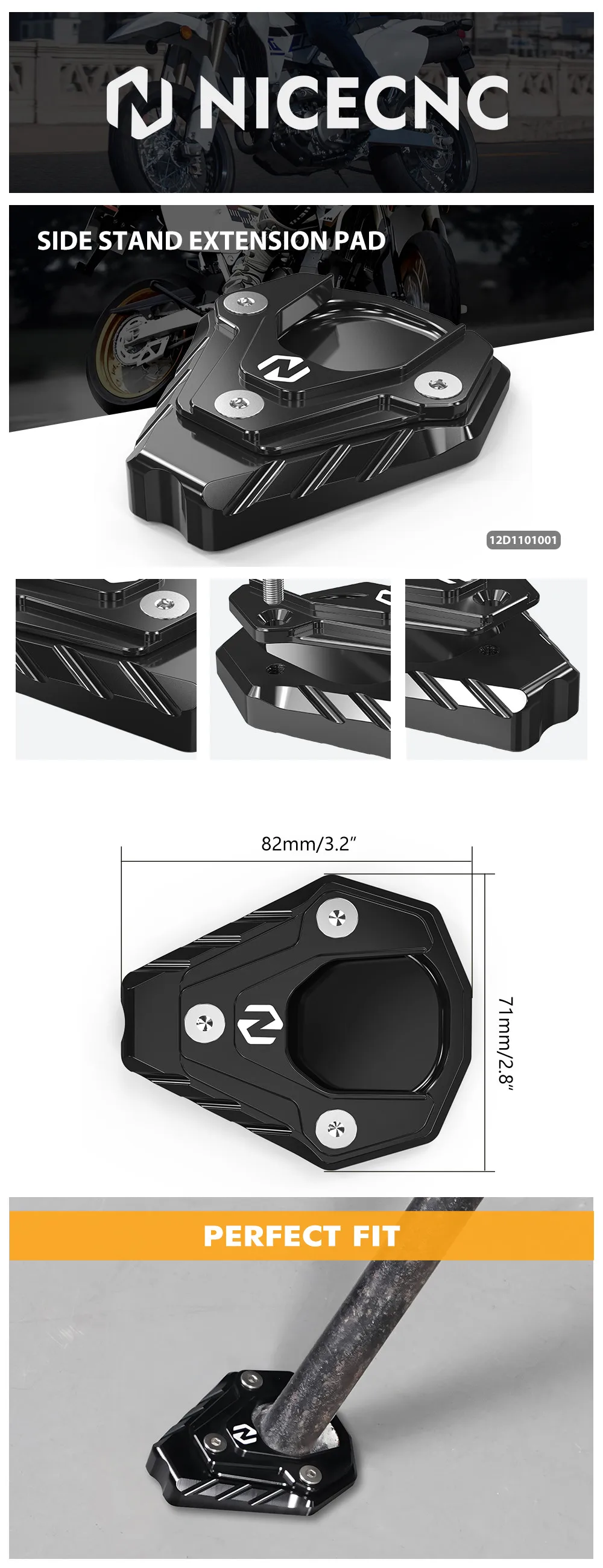 NICECNC Für Suzuki DRZ400S 2000-2024 DRZ400SM 2005-2024 DR-Z400S DR-Z400SM Motorrad Seitenständer Vergrößerungspad aus Aluminium – Detail 1