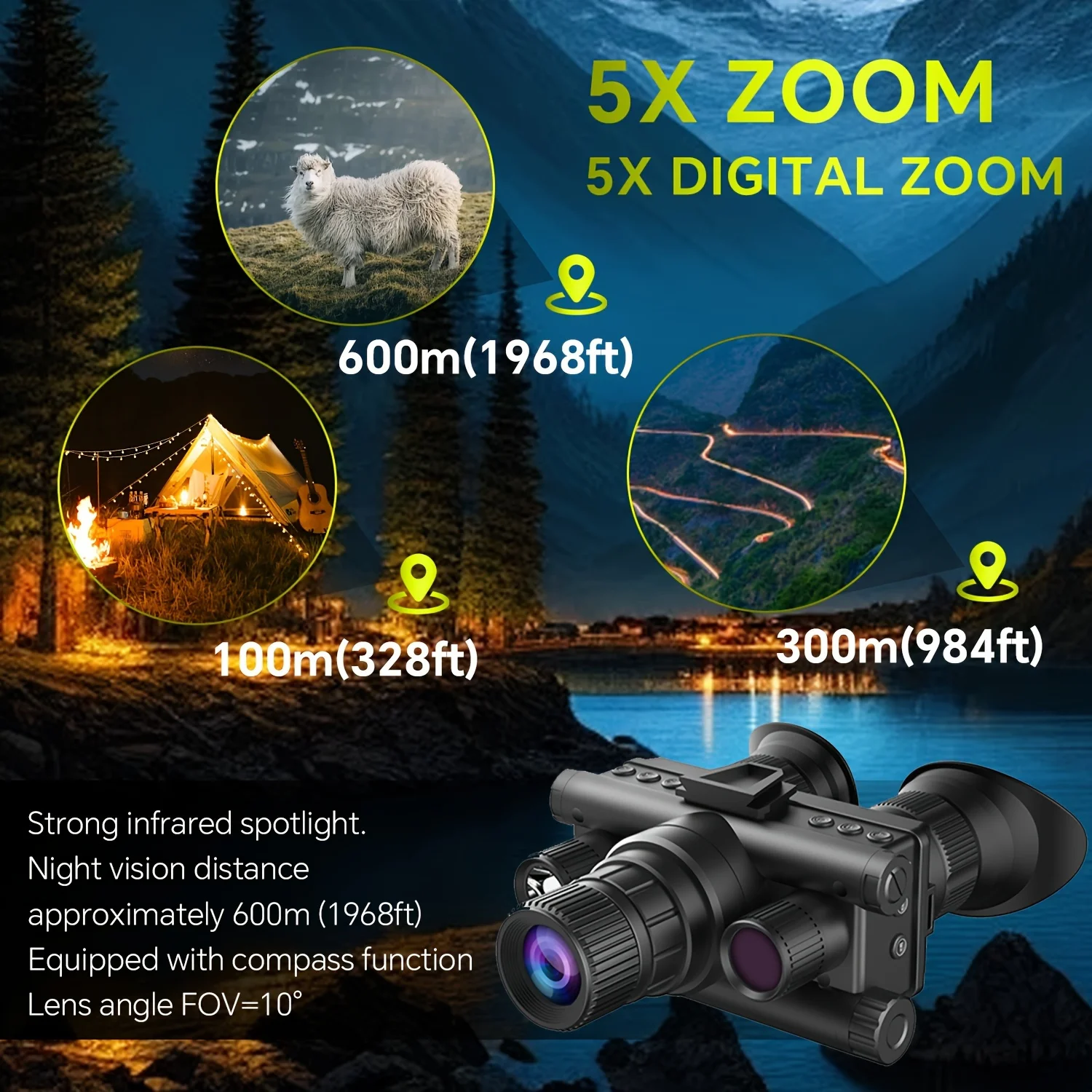 4K Head Mounted Telescope Infrared Night Vision Binoculars Goggles Z9157 Camera 8x Digital Zoom with Tactical Flashlight Outdoor 5