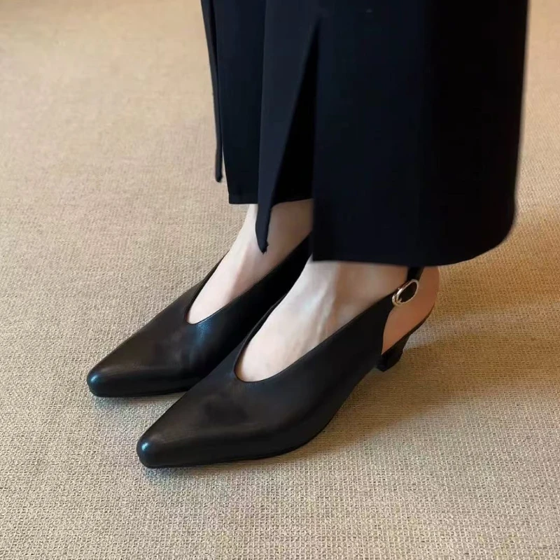 size 34-40 women's genuine leather pointed toe slingback flats sandals elegant ladies slim daily dress shoes 2025 spring new
