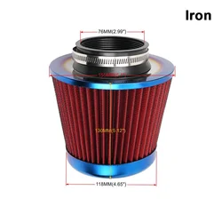 High-Performance 76MM 3 Stainless Steel Mesh Cone Cold Air Intake Filter - Burnt Blue (Iron Burnt Blue Red)