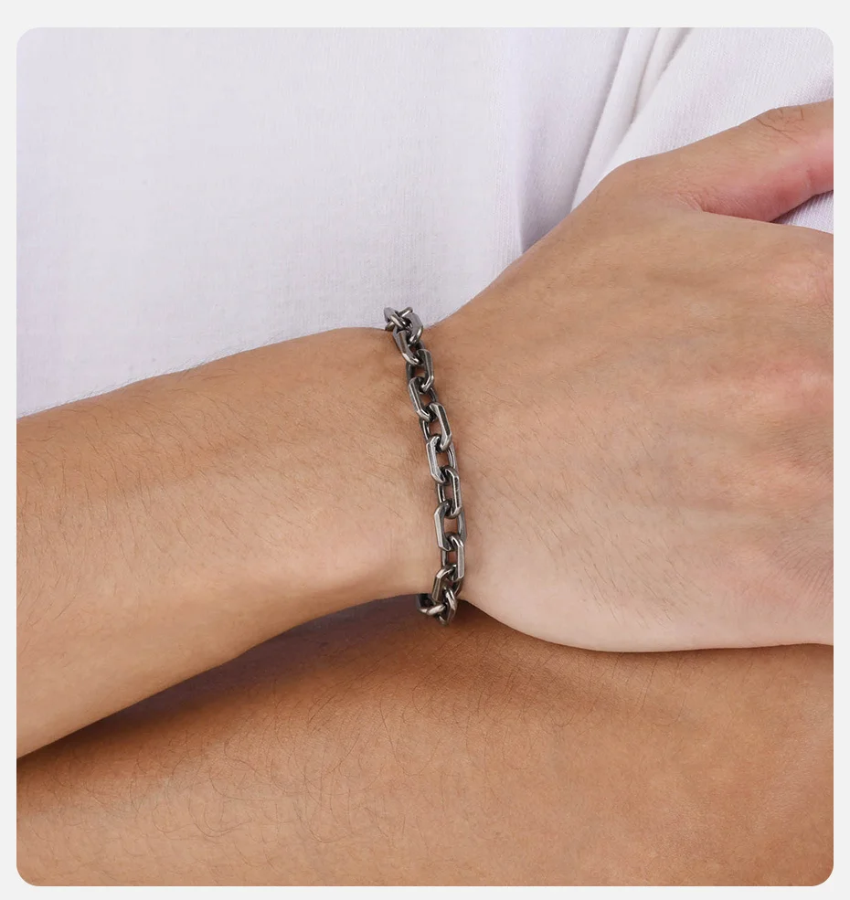 Vnox Bold Rolo Kette Armbänder für Männer, Vintage Edelstahl Glieder Armband, Punk Rock 6,5mm Kabel kette Armband – Detail 2