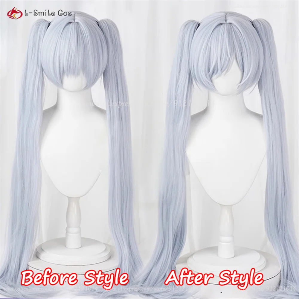 Nikke Cinderella Cosplay Perücke Doppelzopf Lila Grau 90cm Hitzebeständig Synthetik 3
