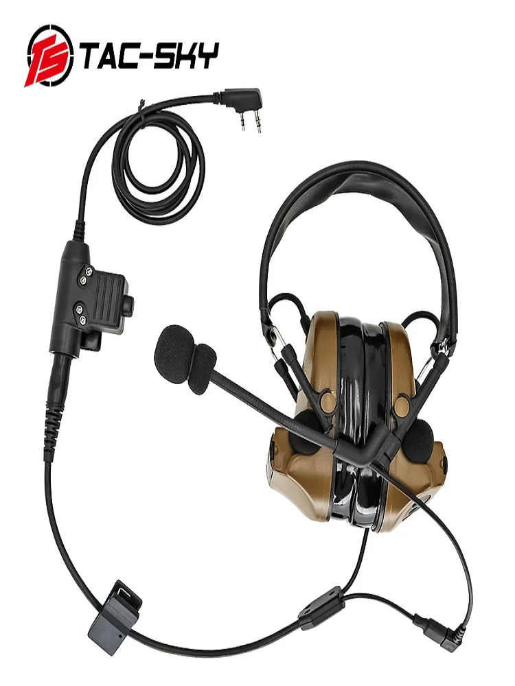 TAC-SKY compatible outdoor hunting tactical headset Y-line set adapter with U94 PTT or Peltor PTT and COMTAC microphone