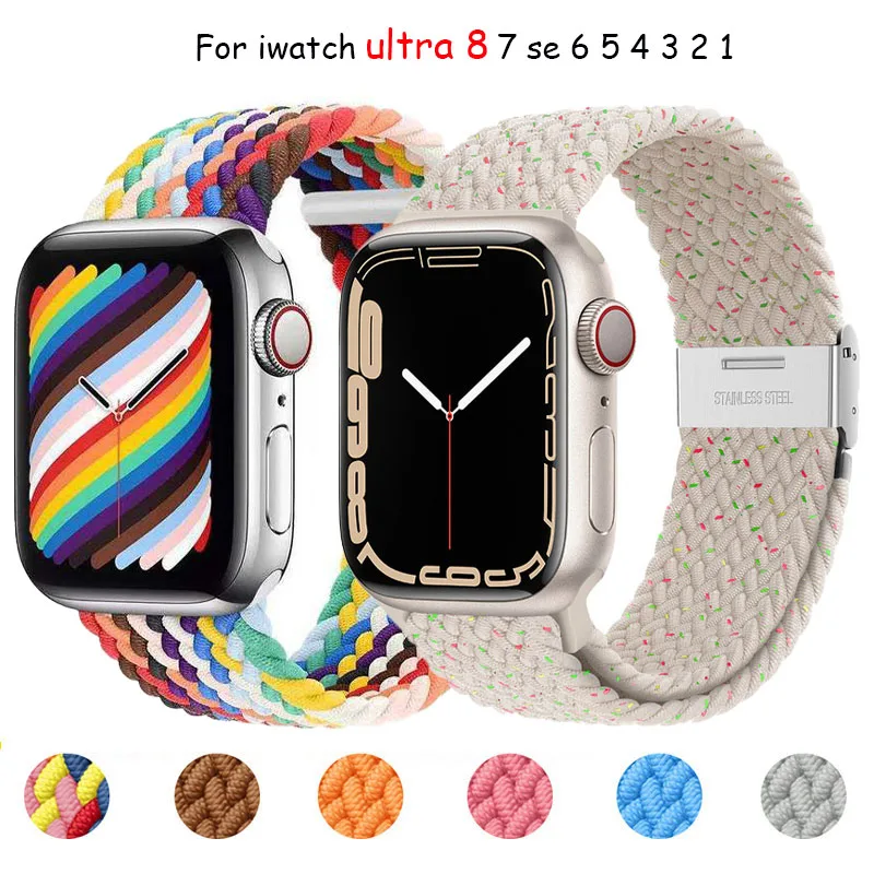 

Braided Solo Loop Nylon Bracelet For Apple watch band 45mm 44mm 40mm 41mm 42mm 38mm Elastic belt iWatch serie 3 4 5 se 6 7 strap