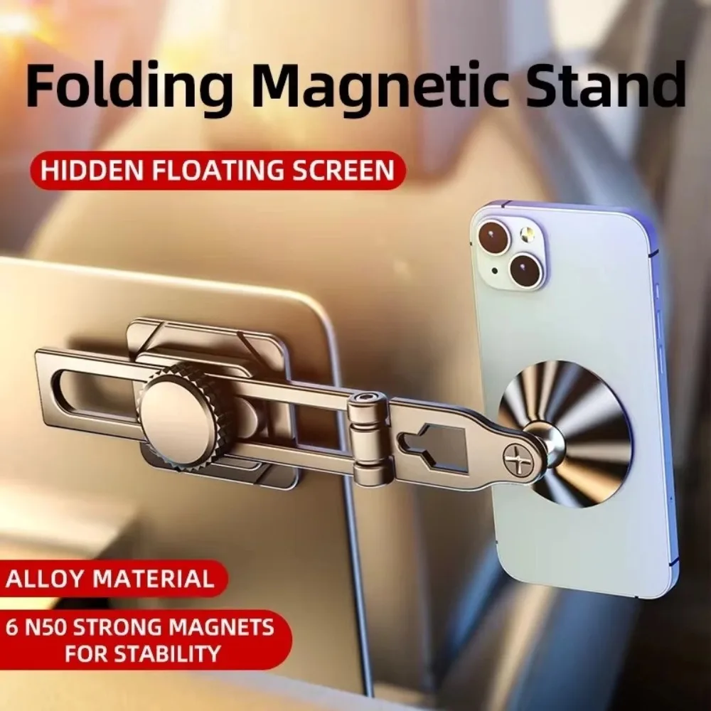 Magnetic Car Phone Holder with Double Fold Alloy Stand and 360° Rotation