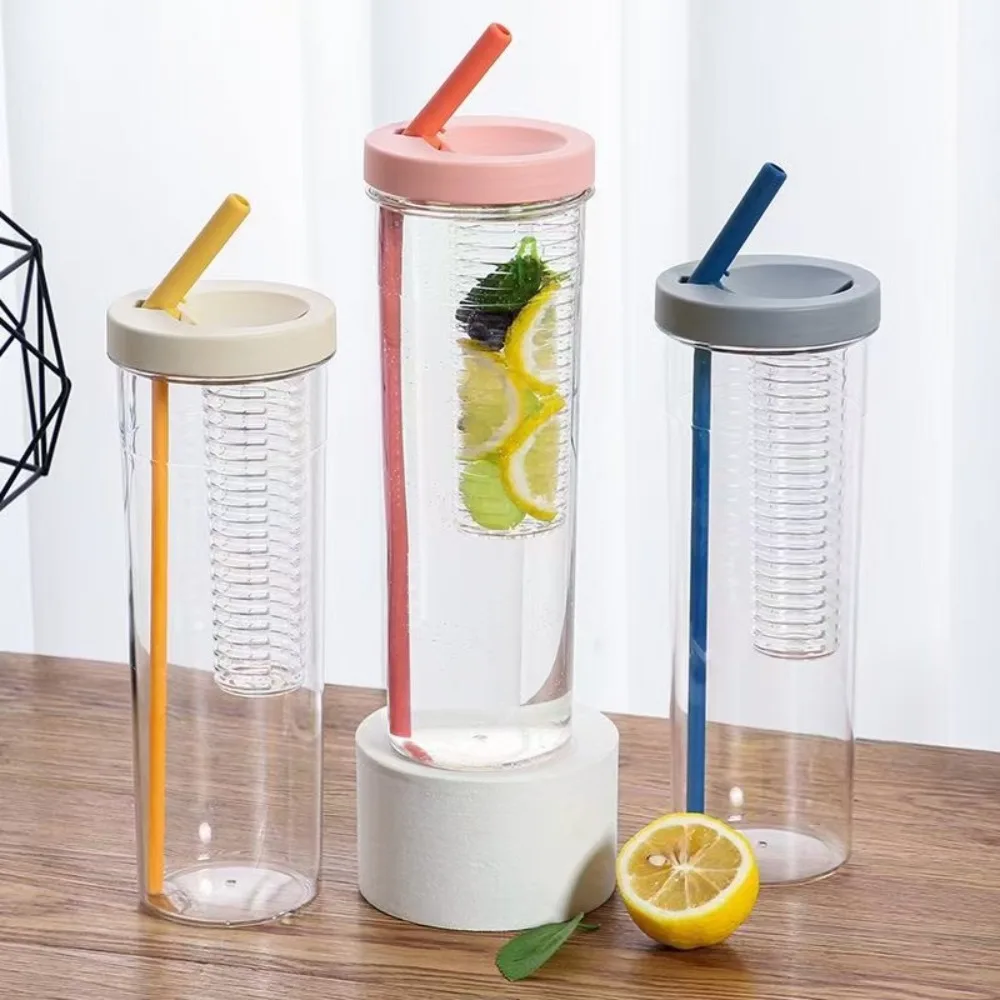 

700ML Folding Straw Water Bottle Cute Transparent Portable Drinking Bottle Large Capacity Juice Cups Boy