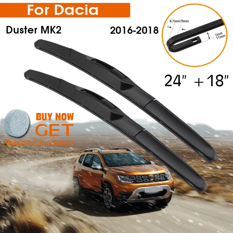 

Car Wiper For Dacia Duster MK2 2016-2018 Windshield Rubber Silicon Refill Front Window Wiper 24"+18" LHD RHD Auto Accessories