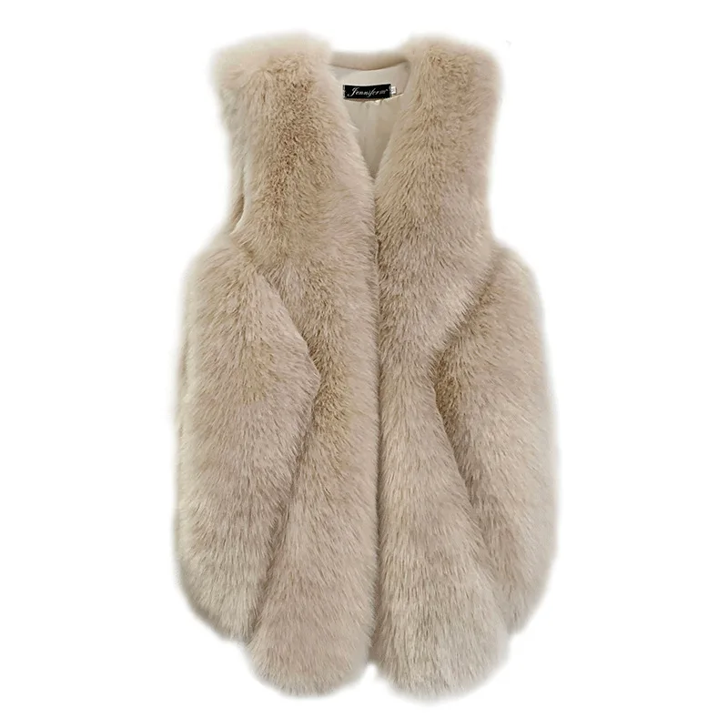 Faux Fox Fur Coat for Women, Mid-Length Waistcoat, Casual Vest, Warm, Temperament Slim Outwear, Female Fashion, Autumn, Winter