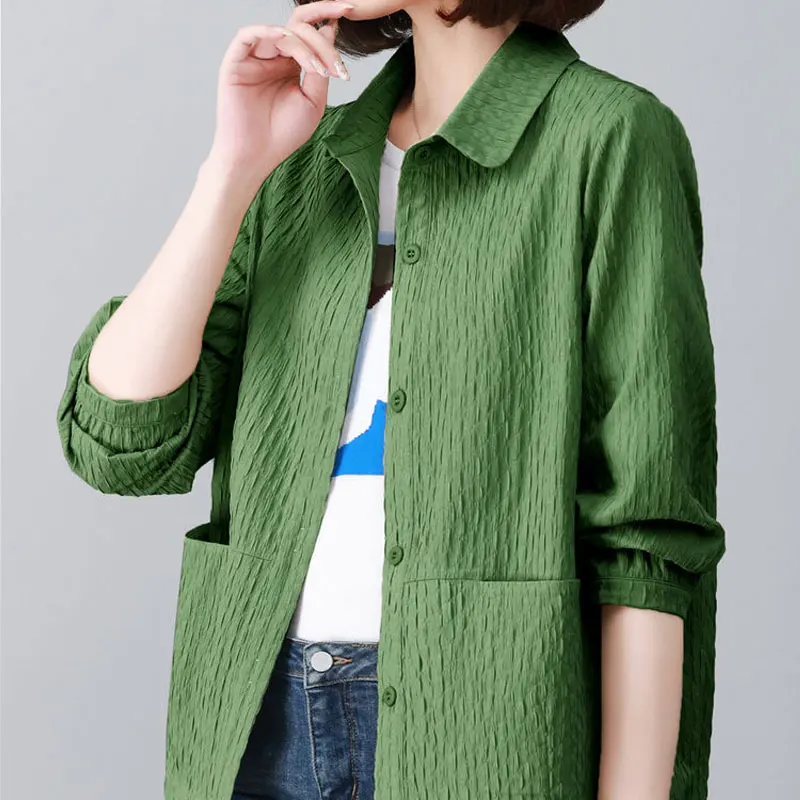 Commute Turn-down Collar Blouse Female Clothing Solid Color Long Basic Sleeve Spring Autumn Loose Fashion Pockets Spliced Shirt