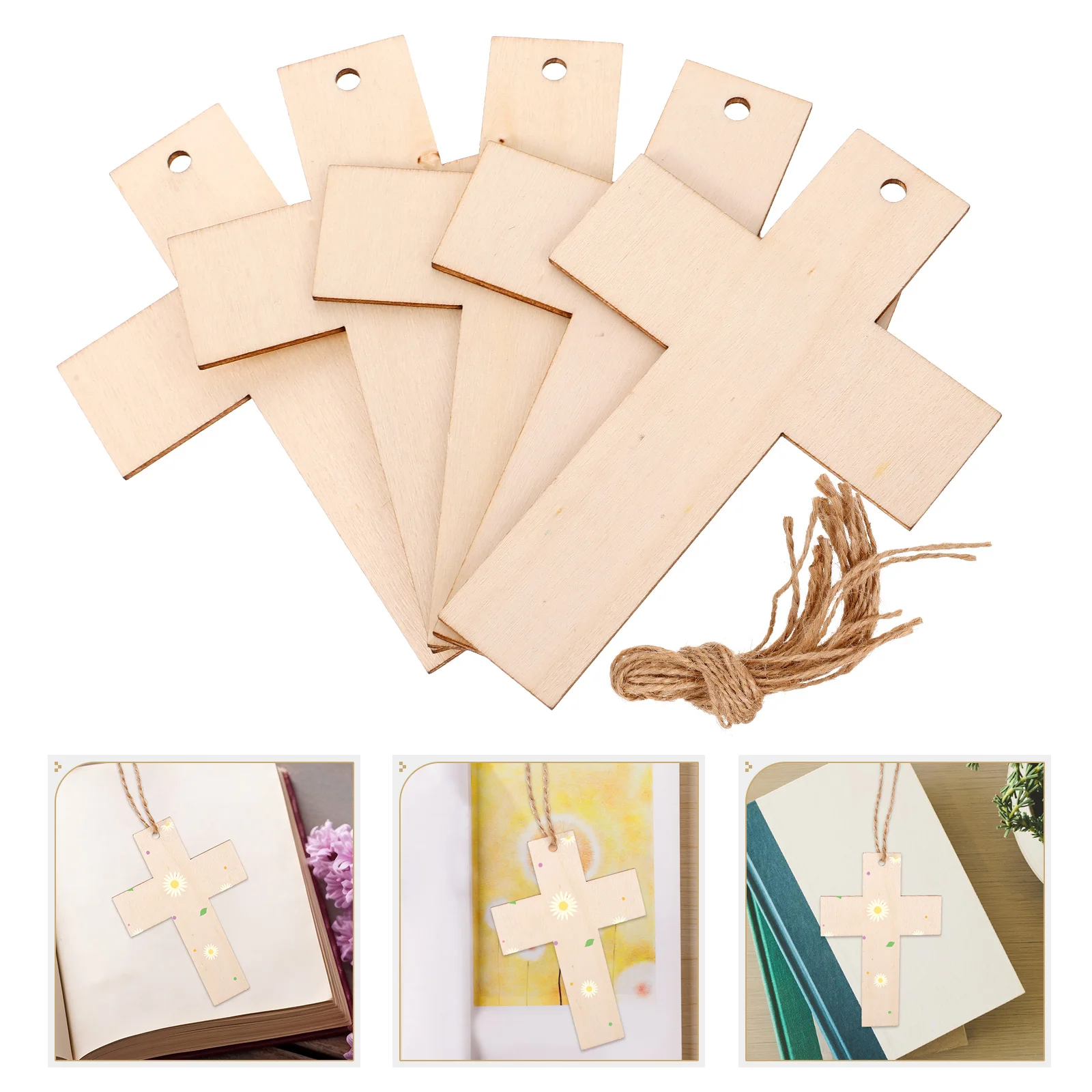 

15Pcs Wood Bookmarks Blank Wooden Cross Bookmark Craft Unfinished Wood Cross Bookmarks