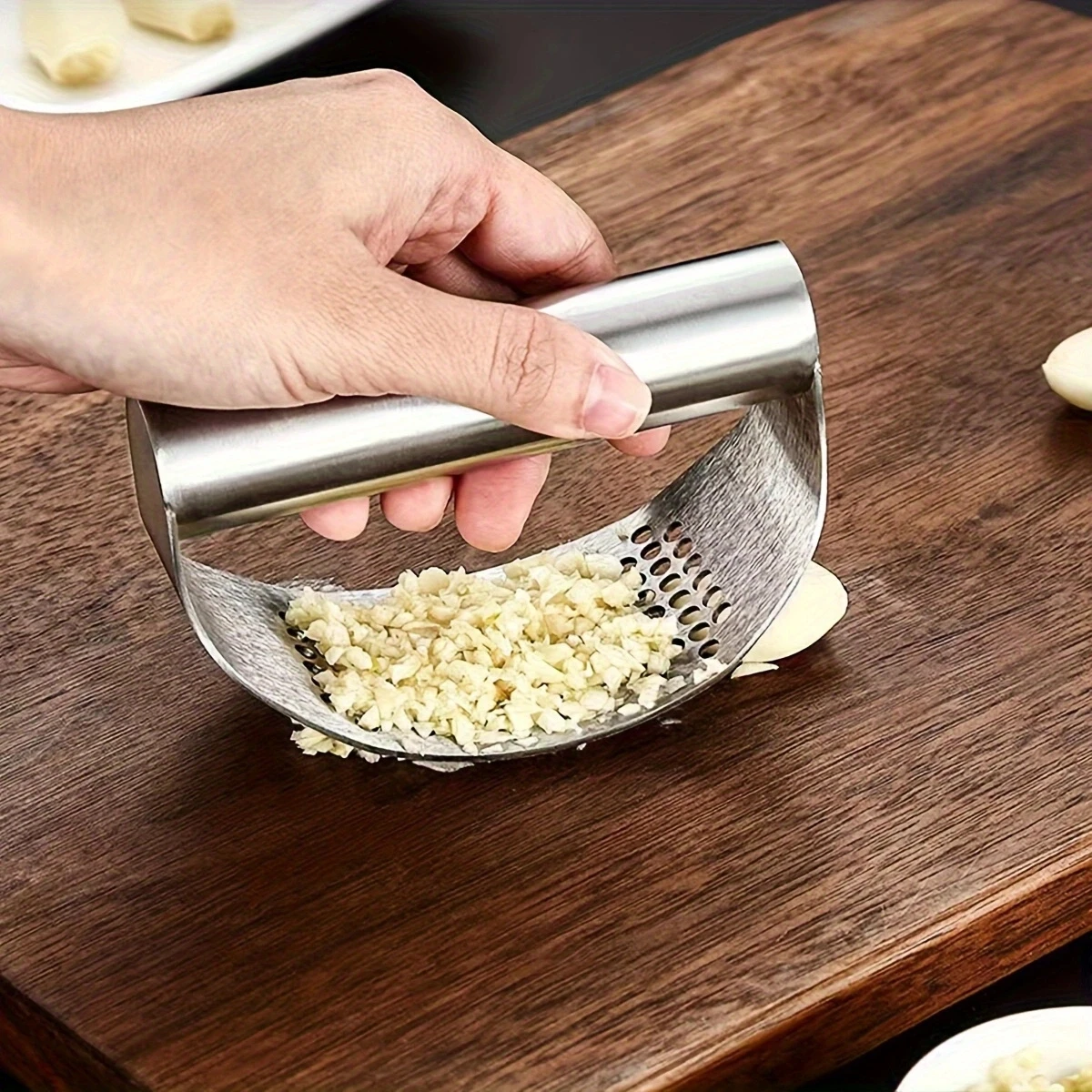 Stainless Steel Garlic Press Manual Mincer Tools Curve