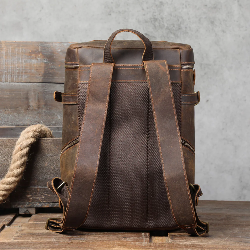 Vintage Genuine Leather Backpack Laptop Bag Crazy-horse Leather School Bag Outdoor Travel Weekender Shoulder Bag 3