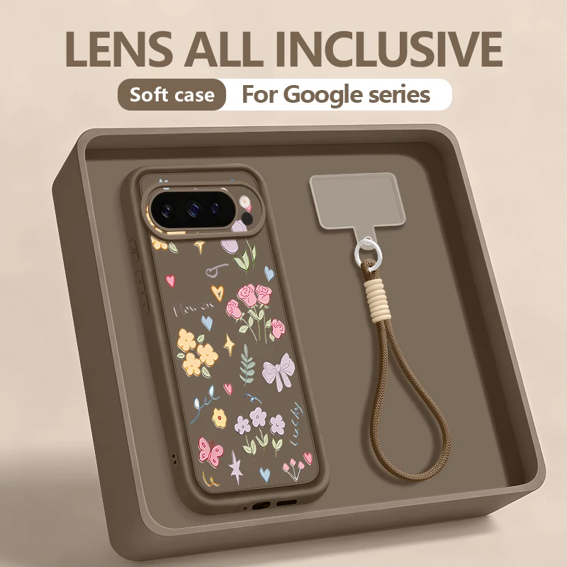 Little Flower Pattern Lanyard Phone Case with TPU Silicone Wrist Strap Cover