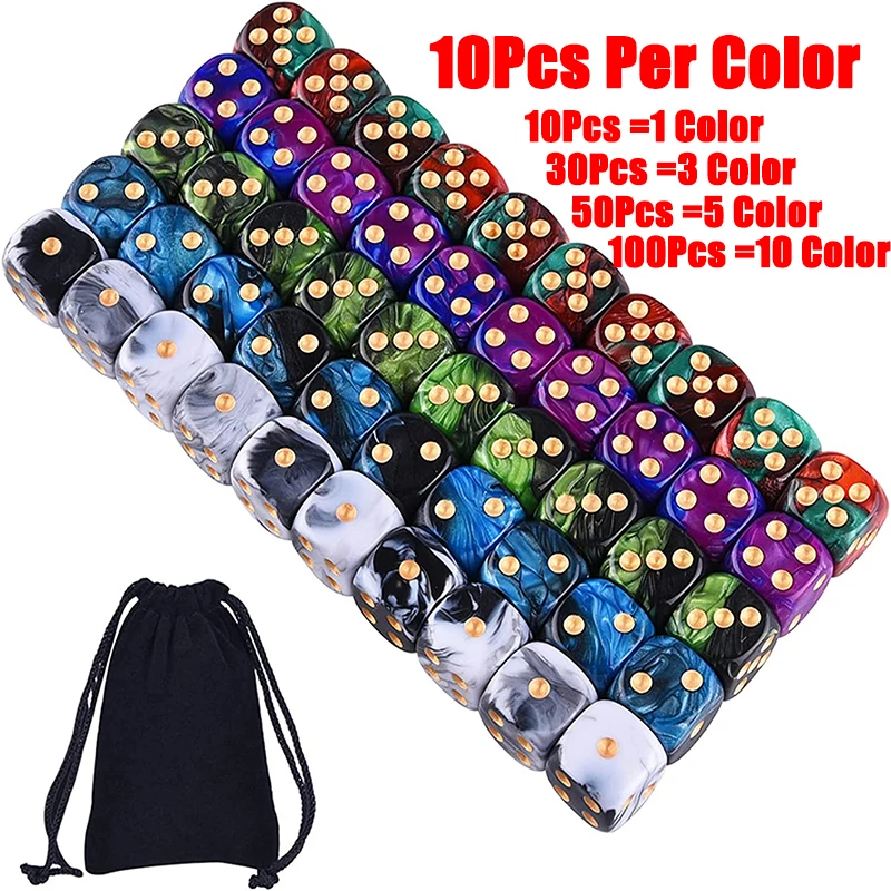 12mm Dice 6 Sided D6 Game Dice 100/50/30/10Pcs Random Colors Two Tone Round Corner Dices Teaching Math PRG Board Game Dice Set