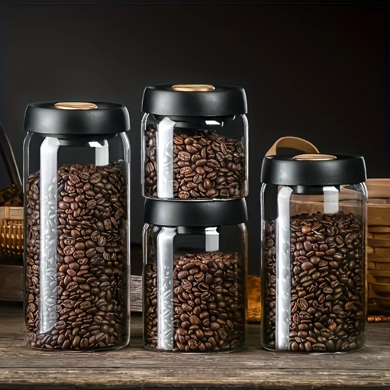 Coffee Beans Vacuum Sealed Jug Protect From Light Container Glass Airtight Canister Food Grains Candy Moisture-proof Storage Jar