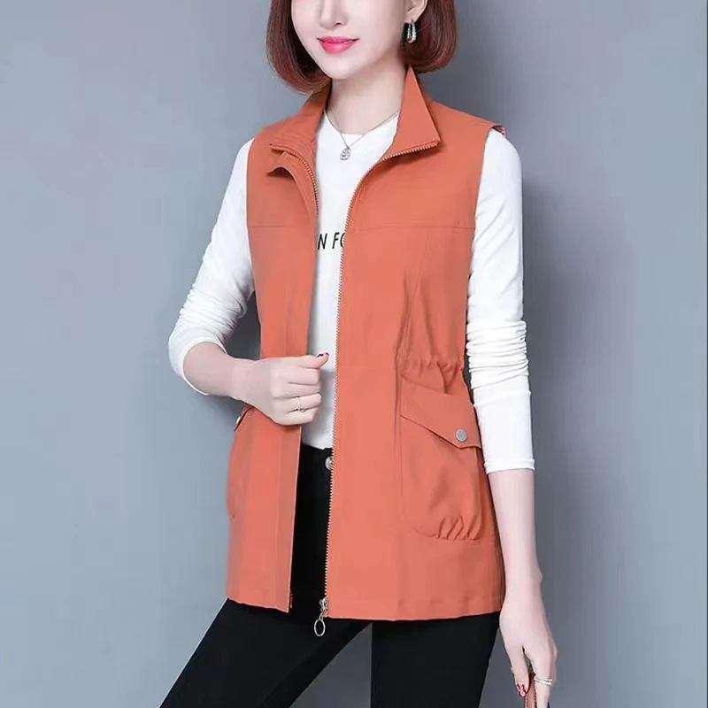 4XL Sleeveless Jacket Oversized Women Vest Slim Waistband Solid Color Top Korean Fashion Spring Autumn Jacket Vest
