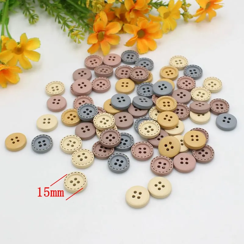 50pcs 15mm Wooden Buttons For Clothing Needlework Scrapbooking Wooden Decorative buttons for Crafts Diy Accessories 3