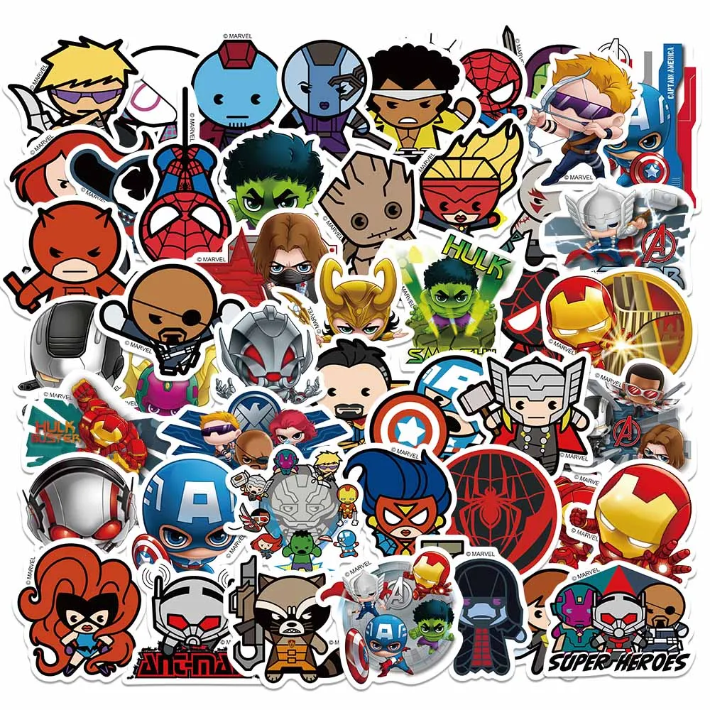 

50pcs Disney Marvel Cool Cartoon The Avengers Spider Man Anime Stickers Skateboard Laptop Motorcycle Waterproof Decals Sticker