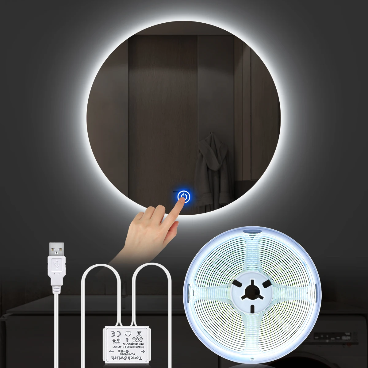 Makeup Mirror LED Backlight Lighting USB 5V COB Strip Vanity Lights Bathroom Dressing Table Touch Sensor Dimmable Mirror Light