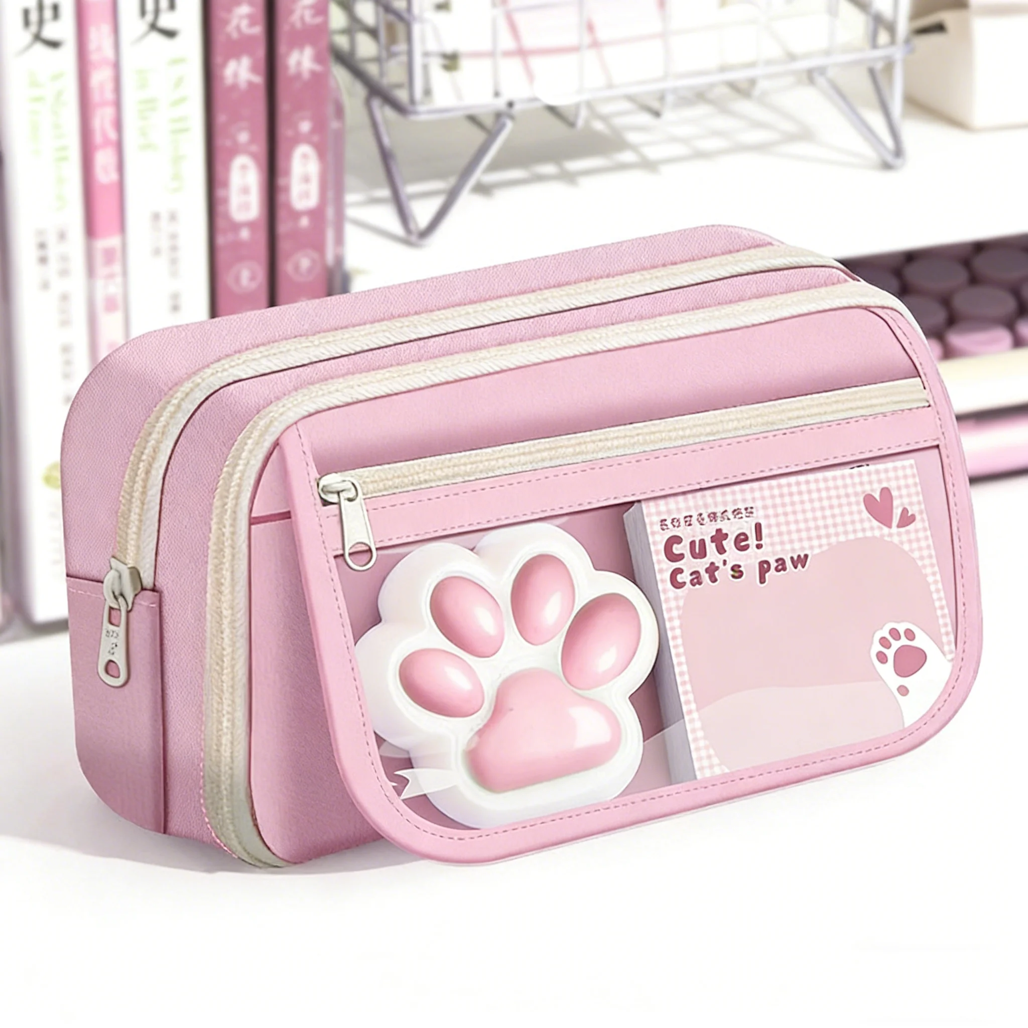 귀여운 고양이 발 모양 필통, 스트레스 해소 고양이 발 모양 문구 가방, 신학기 카와이 9단 필통, 사무용품