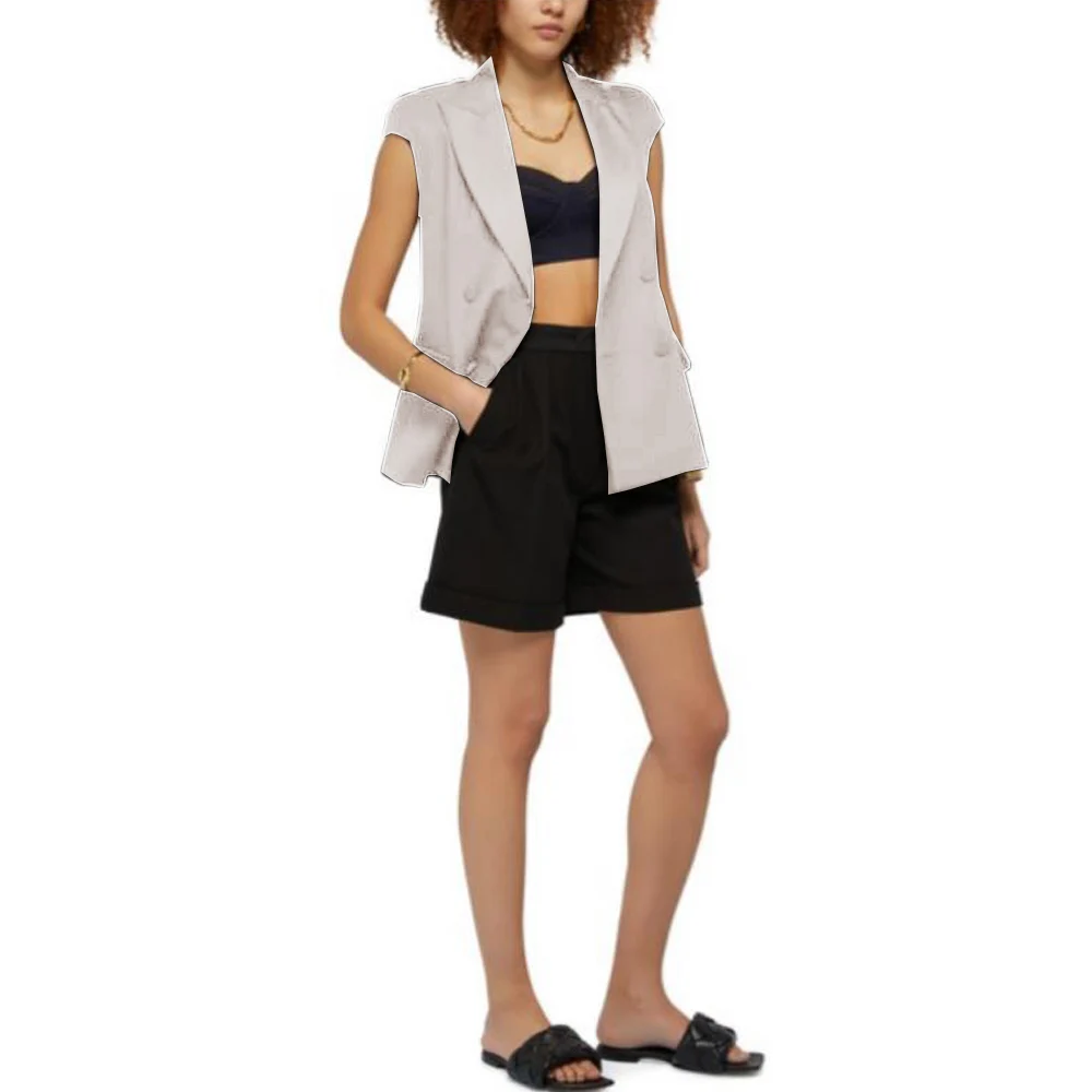 Double Breasted Vest Raglan Sleeves Vests Woman Customizable Sleeveless Jacket Lapel Elegant Women's Vest Coats Jackets Clothing