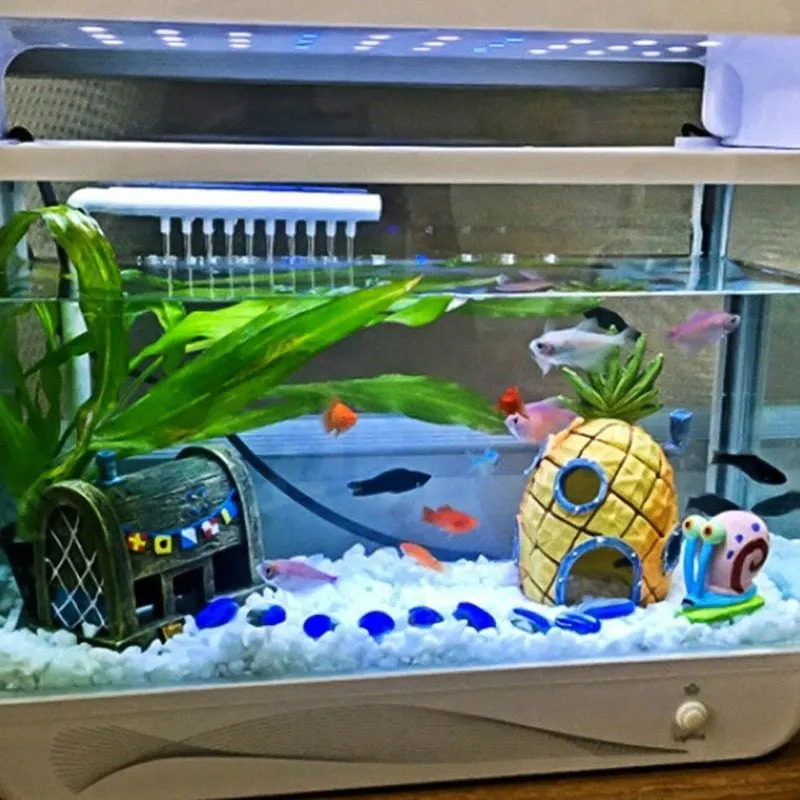 Fish Tank Decoration Pineapple House Squidward Octopus Castle Crab Restaurant Aquarium Ornament Underwater Craft Cartoon Shelter