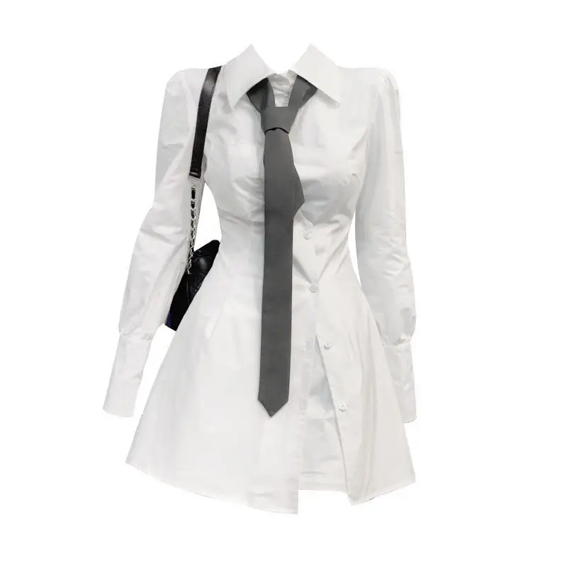 Spring and Autumn Cool Thin Shirt Dress Women High Waist Casual Shorts + Shirt Two Piece Fashion Set Female Trend