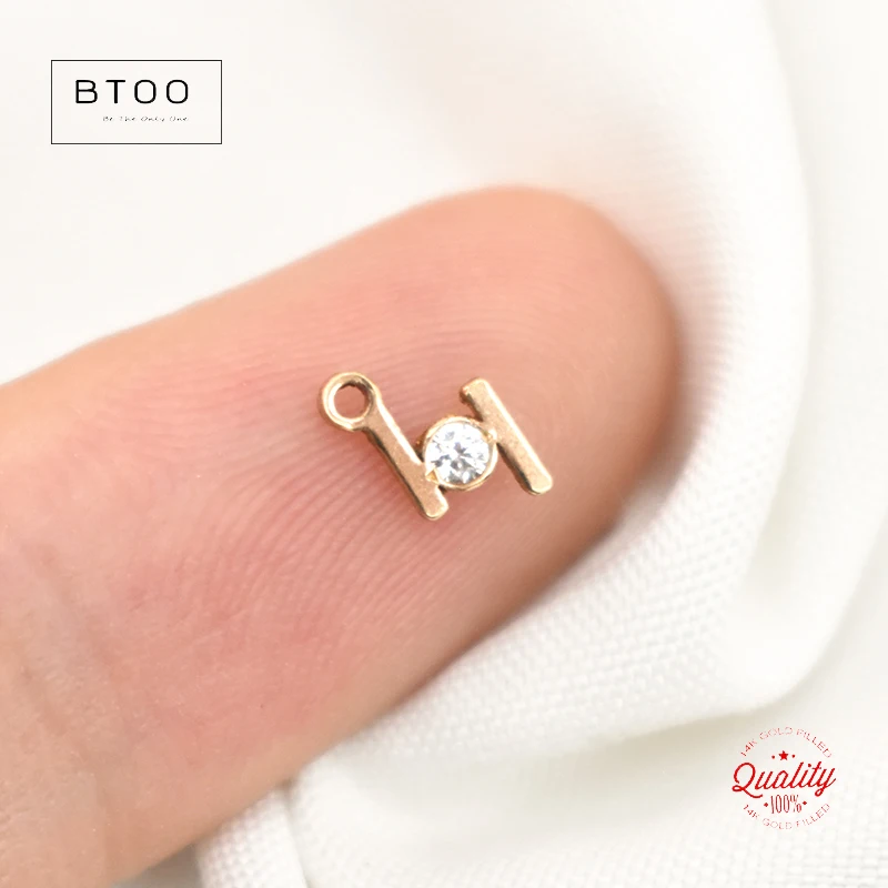 14K Gold Filled H shape Charm Zircon Single Hole Connector Pendant For Necklace DIY Jewelry Tarnish Resistant Jewelry Findings
