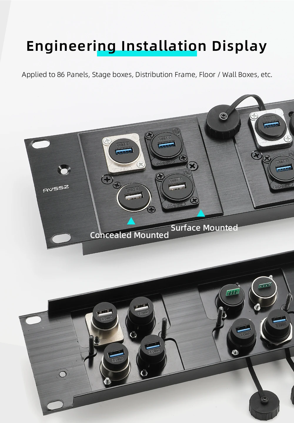 USB2.0/3.0 Modul-Buchse Typ D Anschluss USB-Datenkabel-Scanner Einbau 86 Panelmontage Ohne Schweißen Doppelpass-Docking-Adapter – Detail 12