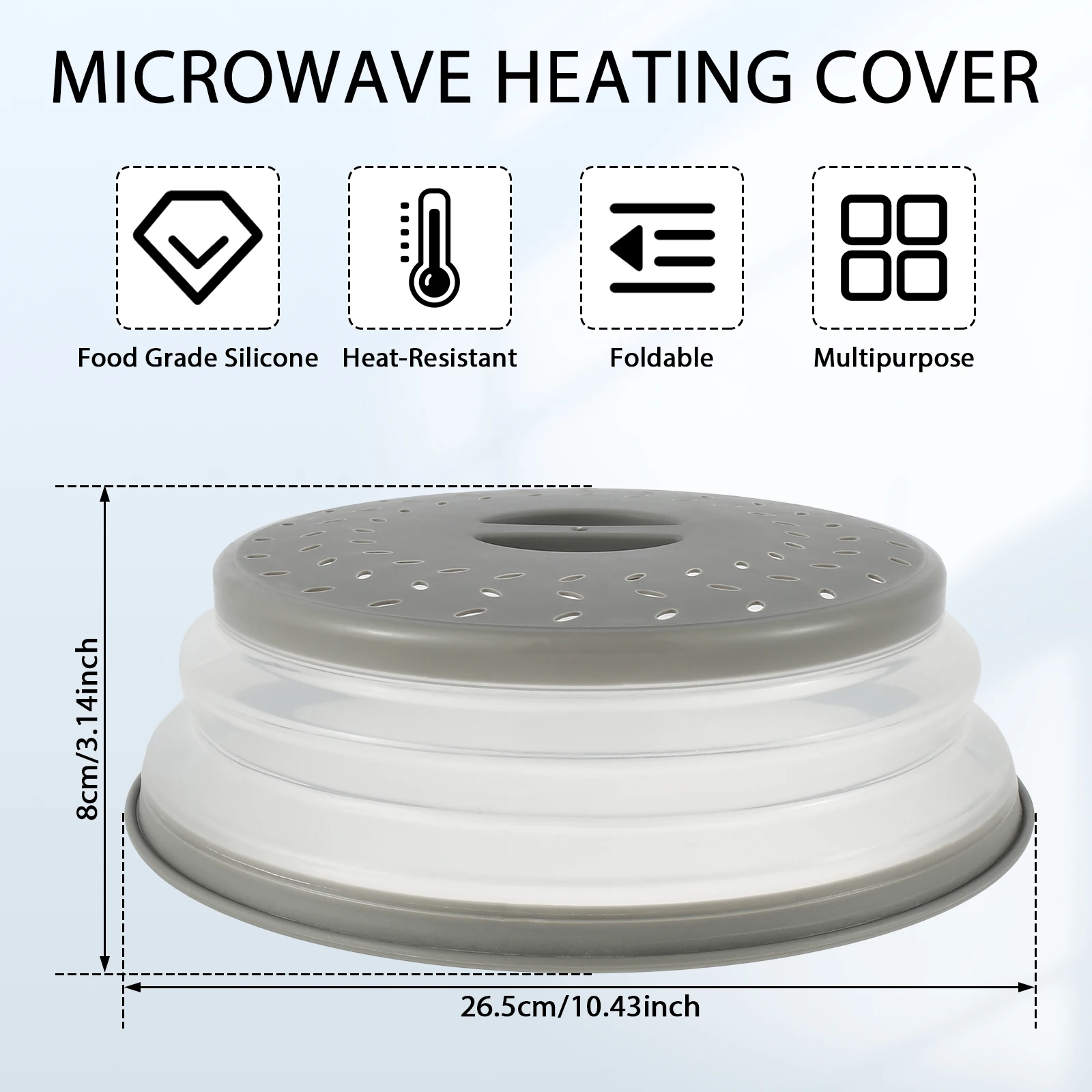 Microwave Plate Cover for Food - 10.5 inch - Vented and Collapsible Microwave Splatter Guard - Heat Resistant Handle, Silicone and Glass Microwave