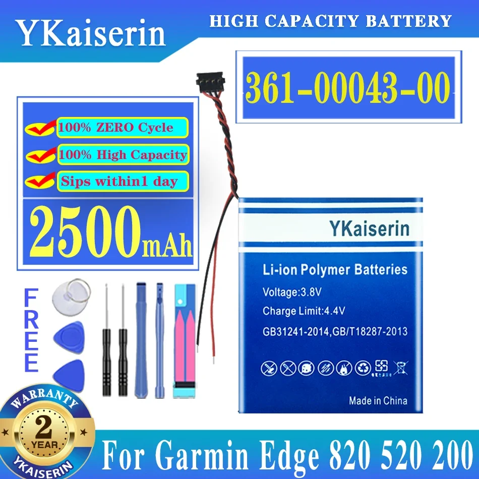 

YKaiserin Battery for Garmin Edge Explore 820 520 500 200 205 GPS 520 Plus 520Plus Battery 361-00043-00 2500mAh + Free Tools