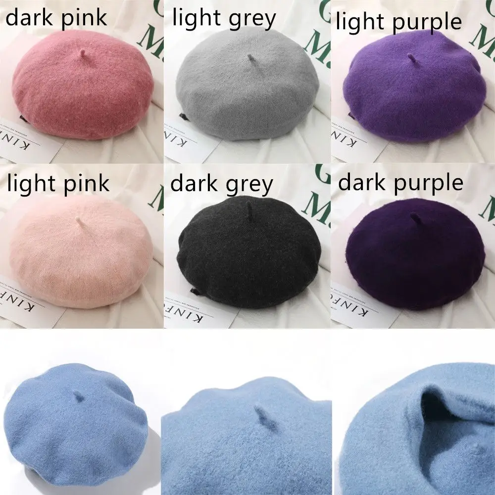 Fashion Wool Beret Cap Women Girls Solid Color Autumn Beret Hat French Winter Warm Flat Cap Hat Felt Berets Beanie Nice Gift