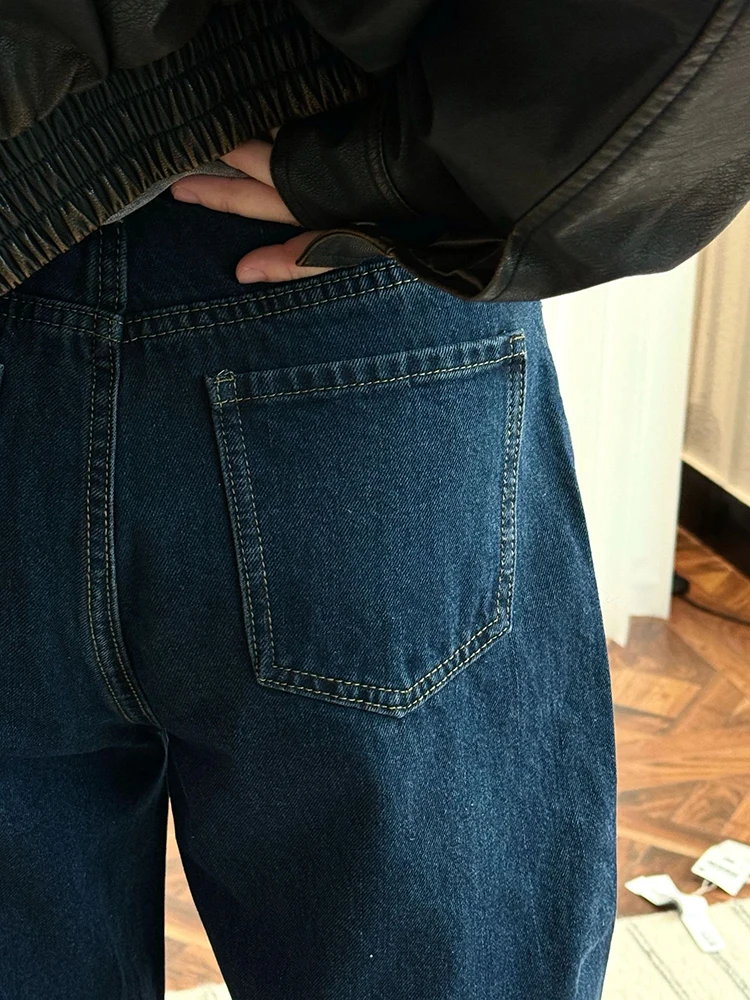 [LANMREM] Office Lady Jeans For Women High Waist Straight Dark Blue Fit Denim Pants Fashion Trousers 2025 Autumn New 26C859 6