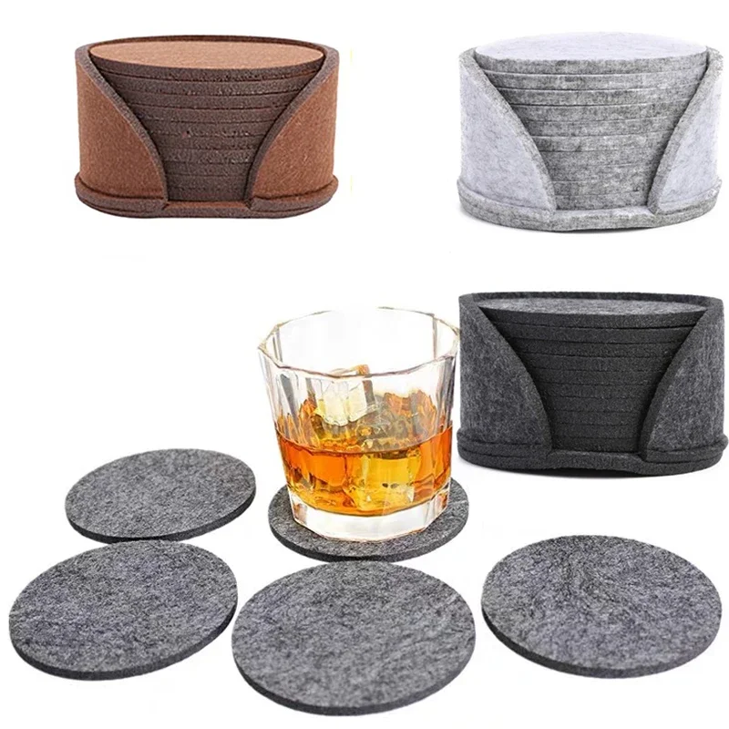 10pcs Round Felt Coaster Dining Table Protector Pad Heat Resistant Cup Mat Coffee Tea Hot Drink Mug Placemat Kitchen Accessories 1