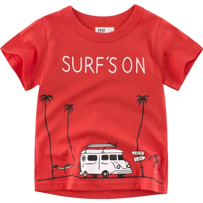 2024 Cartoon Print Baby Boy Dinosaur T Shirt For Summer Infant Kids Boys Girls Lion T-Shirts Clothes Cotton Toddler Letter Tops