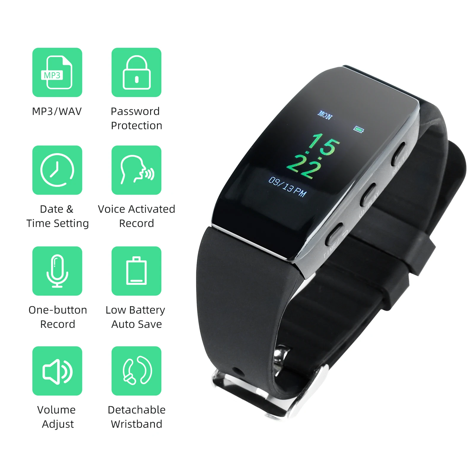 16GBDigitalVoiceRecorderWatchAudioDictaphonewithColorScreen