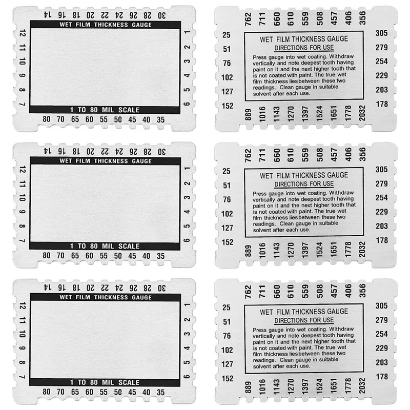 

6 Pieces Dual Scale Wet Film Thickness Gauge Comb Paint Thickness Wet Film Card Wet Film Comb 1-80 Mil Scale For Resins Paints