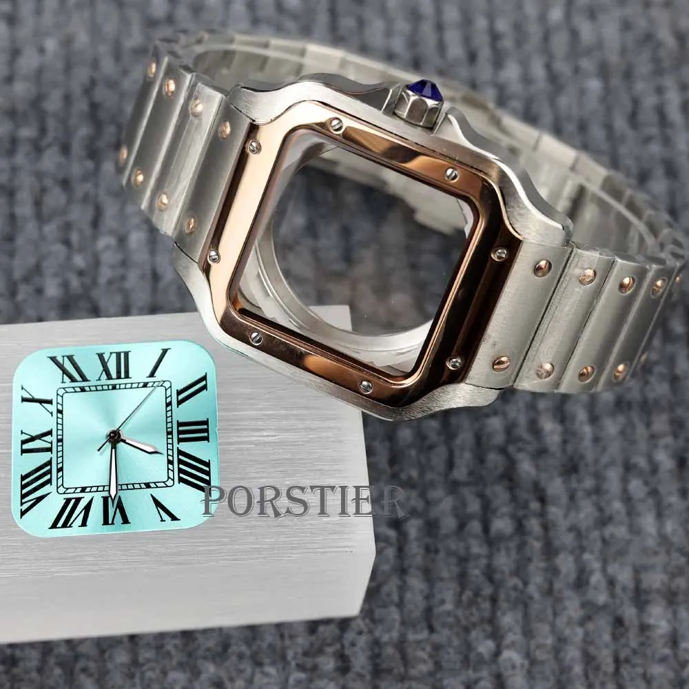 38mm NH35 watch case square dial and hands stainless steel gold/silver bracelet for santos mod nh35 nh36 movement waterproof