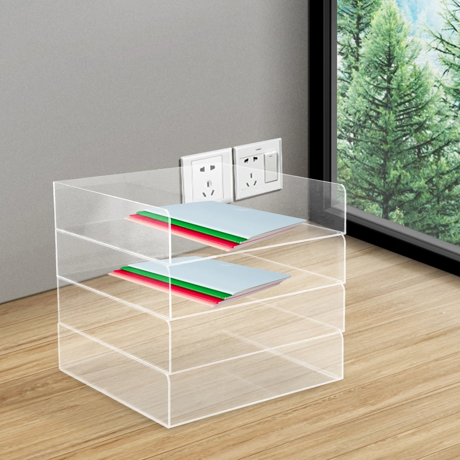 

Letter Tray Organizer Holder File Folders Desktop Storage Box Acrylic Transparent 4 Tier Durable