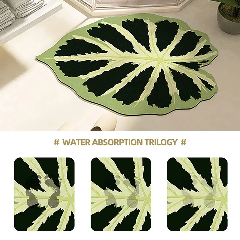 Bathroom Mat U Shape Leaf Absorbent Bath Foot Mats Carpet Anti-Slip Rubber Room Rugs Toilet Floor Shower Pad Entrance Door Mat,bath mat