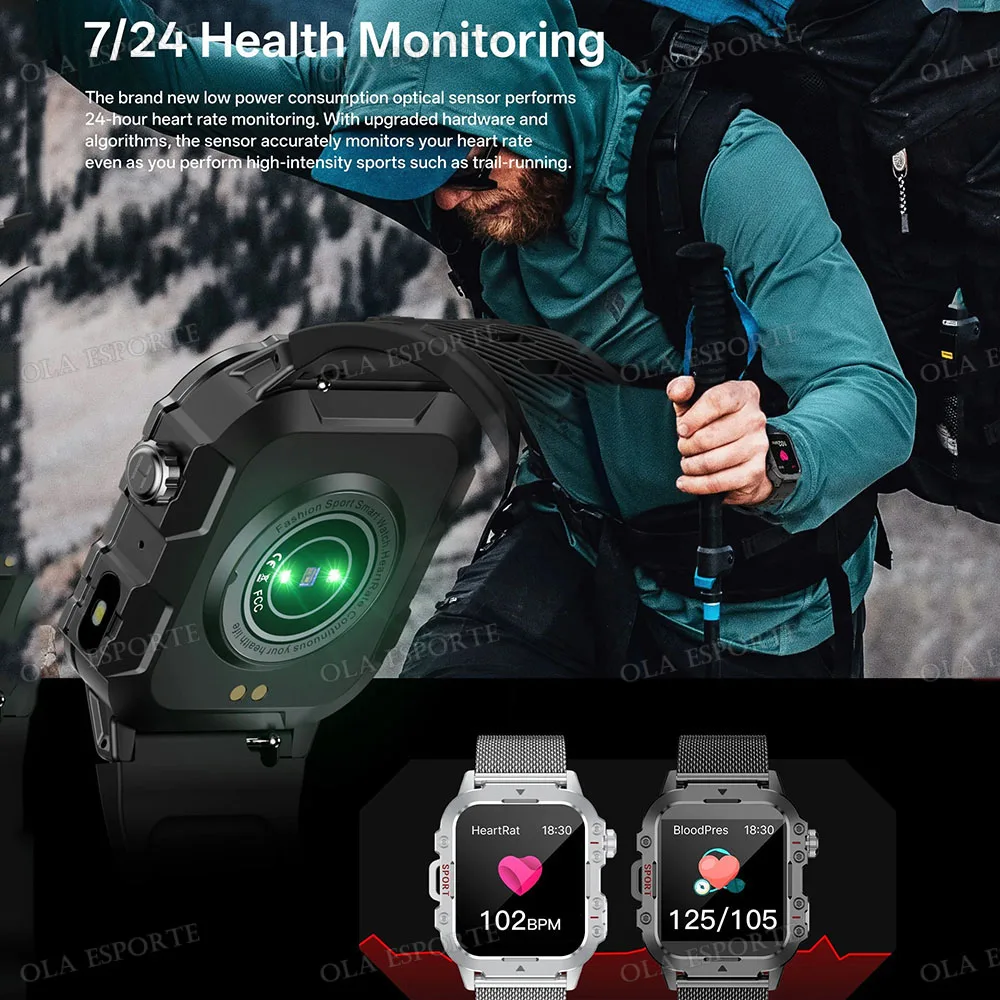 2026 New Outdoor Smartwatch with LED Light Bluetooth Calling Activity Sleep Tracking Fitness Sports Health Monitor Smart Watch