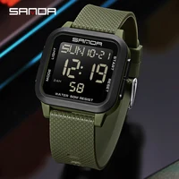 SANDA 2194 Square LED Electronic Watch Mens Multifunctional Digital Timing Clock Calendar Alarm Military Casual Waterproof Watch 1