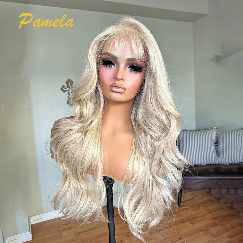 613 Blonde Body Wave 13x4 HD Transparent Lace Front Wigs Highlight Blonde Human Hair Wigs Ready To Wear For Woman With Bangs