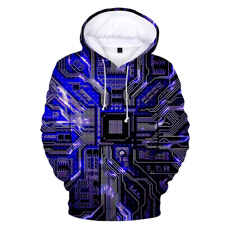 Sudadera con capucha gráfica de CPU con placa de circuito para hombres, sudadera con capucha con estampado de chip electrónico divertido en 3D para niños, sudadera con capucha, camisetas