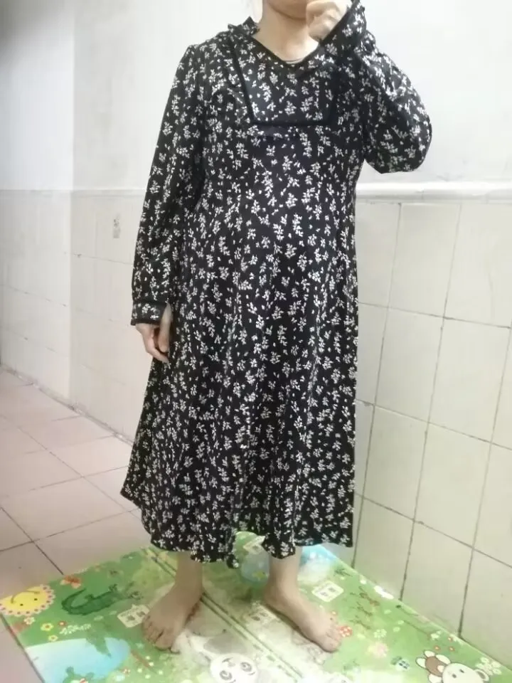 

Black spring maternity clothes postpartum woman lactation dress long sleeve turn-down collar breastfeeding dress nursing dresses