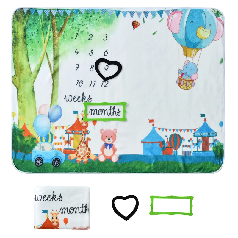 Baby Monthly Record Growth Milestone Blanket Newborn Photography Props Background Soft flannel blanket warm Swaddling Wrap