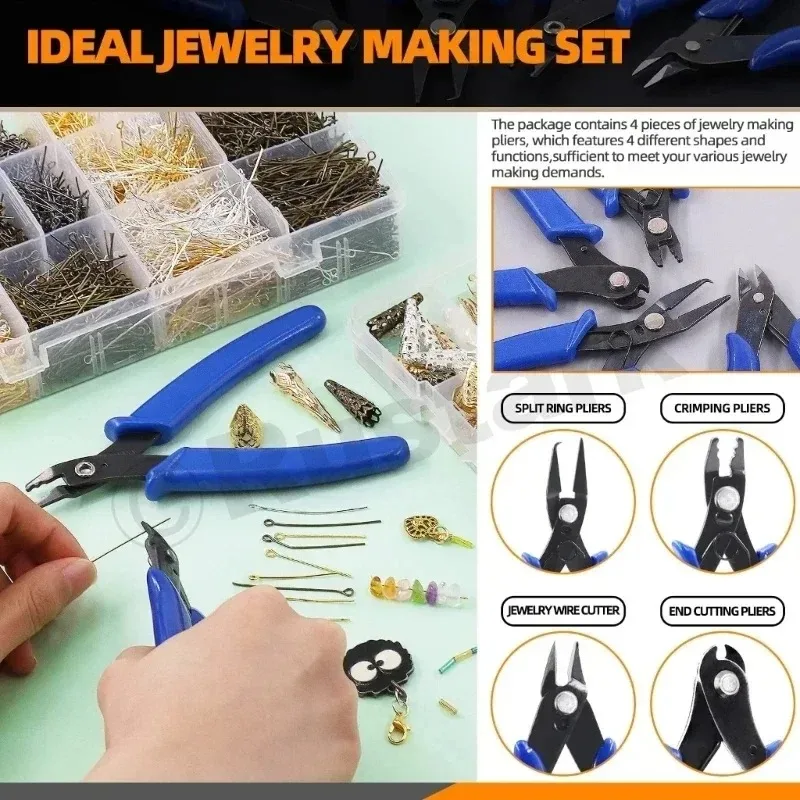 와이어 랩핑, 비딩 프로젝트용 크림핑 및 플러시 커터가 포함된 보석 세공 플라이어 세트, DIY 공예 도구 키트 선물